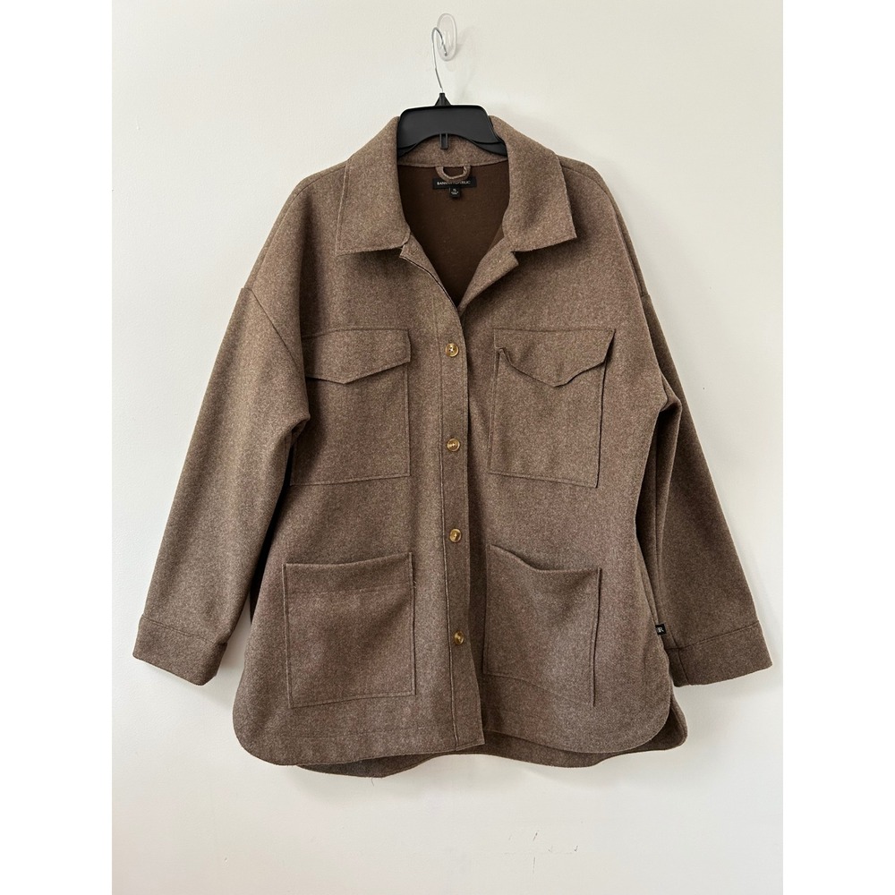 Banana Republic Fleece Shirt Jacket Women XL Brown Gorpcore Shacket